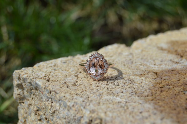 Custom designed morganite and diamond ring in rose gold
