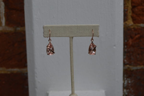Custom designed pear shaped morganite dangle earrings in rose gold