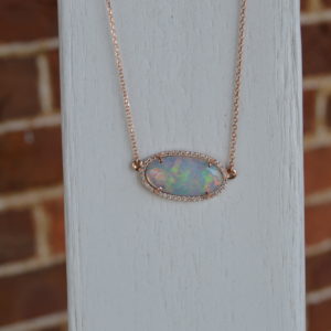 Custom Designed Rose Gold Ethiopian Opal and Diamond Necklace