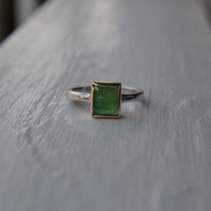 Custom Designed Square Emerald Ring with Yellow Gold Bezel and White Gold Shank