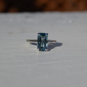 Custom Designed Radiant Cut Blue Zircon Ring