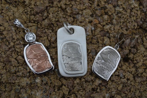Custom Designed Fingerprint Pendants in White Gold, Sterling Silver and Rose Gold