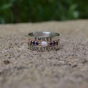 Custom Designed Class Ring - Set of Three Stackable Bands wtih Cnter Bnad having Oval Opal and Round Sapphires