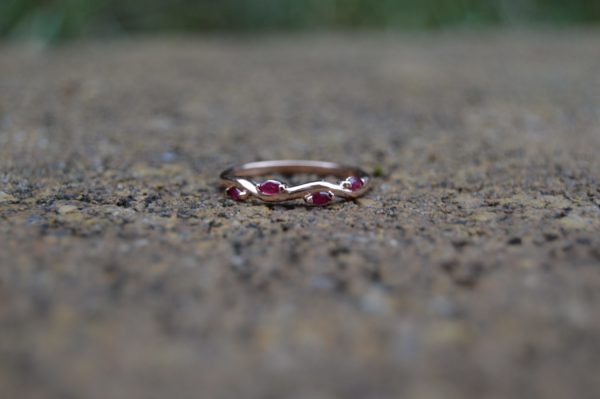 Custom Designed Class Ring in Rose Gold with Marquise Rubies
