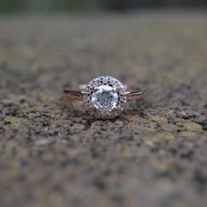 Custom Designed Round Diamond Halo Engagement Ring in Rose Gold