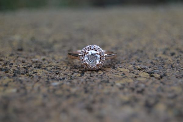 Custom Designed Round Diamond Halo Engagement Ring in Rose Gold