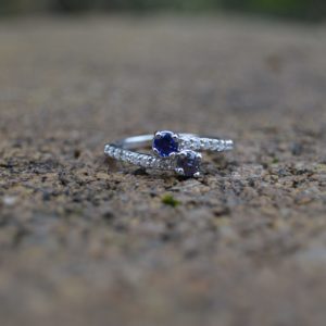 Custom Designed Bypass Style Family Ring with Round Sapphire, Alexandrite and Diamonds