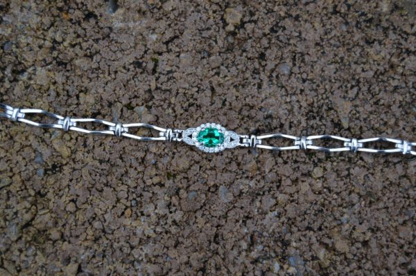 Custom Designed Oval Emerald and Diamond Link Bracelet