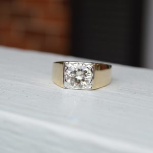 Two Tone Round Diamond Ring with Tapered Shank