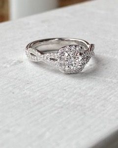 Custom Designed Diamond Engagement Ring with Round Center and Cushion Halo- Infinity Sides