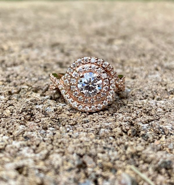 Custom Designed Rose Gold Round Diamond Swirl Engagement Ring