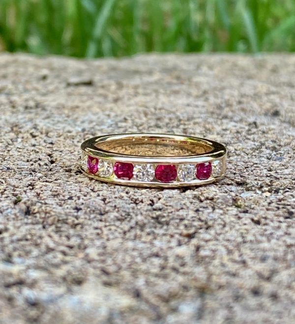 Custom Designed Round Ruby and Diamond Channel Set Band