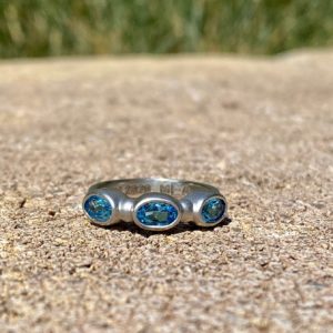 Custom Designed Class Ring with Three Oval Blue Topaz Gemstones