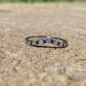 Custom Designed White Gold Sapphire and Diamond Curved Band