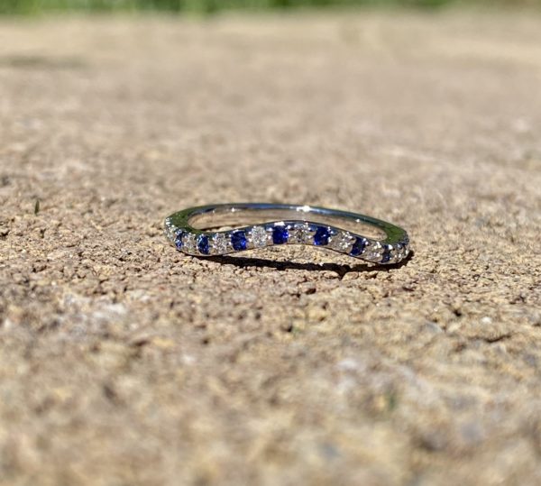 Custom Designed White Gold Sapphire and Diamond Curved Band