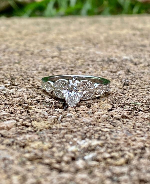 Custom Designed Engagement Ring with Pear Shaped Diamond