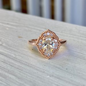 Custom Designed Rose Gold Oval Diamond Halo Engagement Ring