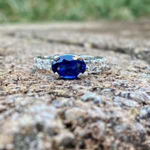Custom Designed East-West Oval Sapphire and Diamond Ring
