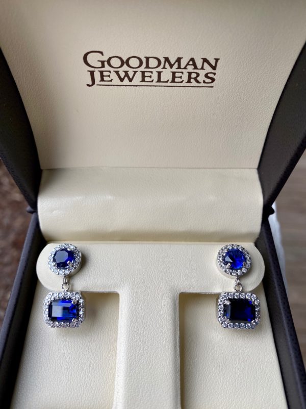 Custom Designed Sapphire and Diamond Drop Earrings