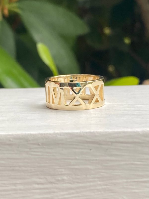 Custom Designed Yellow Gold Class Ring with Roman Numerals