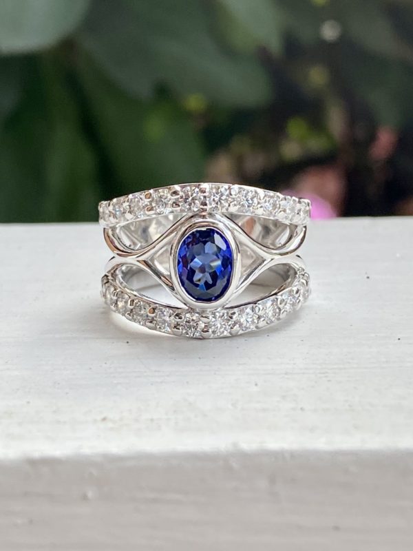 Custom Designed Oval Sapphire and Diamond Ring