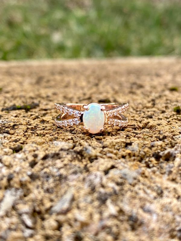 Custom Designed Rose Gold Opal and Diamond Ring