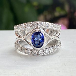 Custom Designed Oval Sapphire and Diamond Ring