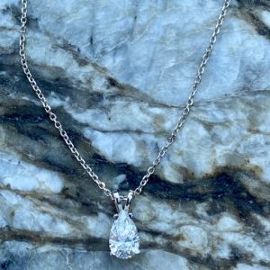 Pear Shaped Diamond Pendant on Cable Link Chain