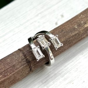 Custom Designed Three Emerald Cut Diamond Ring