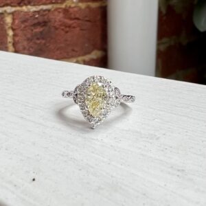 Custom Designed Yellow Pear Diamond Halo Engagement Ring
