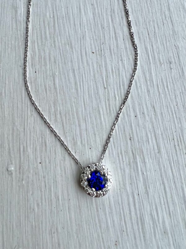 Custom Designed Round Sapphire/Diamond Halo Pendant