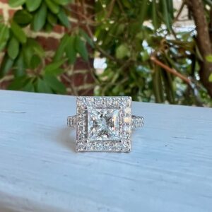 Custom Designed Princess Cut Diamond with Diamond Halo Engagement Ring