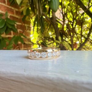 Custom Designed Yellow Gold Channel Set Round Diamond Band