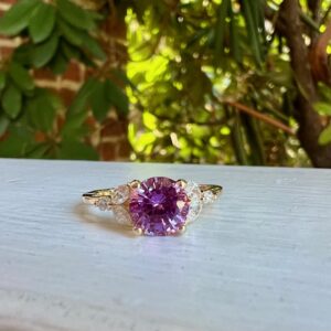 Custom Designed Purple Sapphire and Diamond Ring