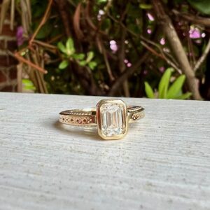 Custom Designed Bezel Set Emerald Cut Diamond Ring
